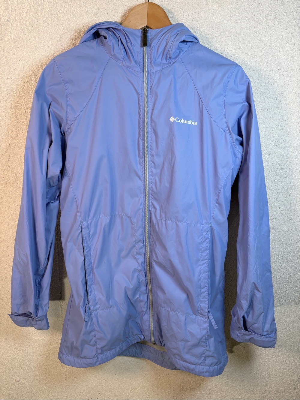 Columbia Switchback Lined Rain Jacket Womens S Light Blue Hooded Gorpcore Coat